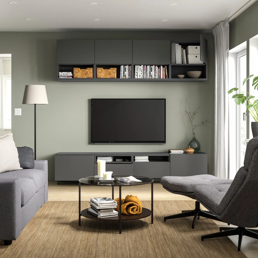 Комплект мебели д/гостиной  - IKEA BESTÅ/BESTA, 230x42x240см, темно-серый, БЕСТО ИКЕА (изображение №3)