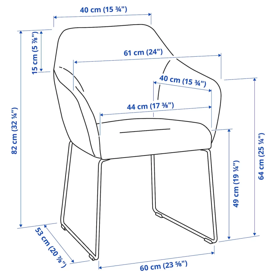 Стул - TOSSBERG IKEA/ТОССБЕРГ ИКЕА, 82х60х56 см, серый/черный (изображение №7)