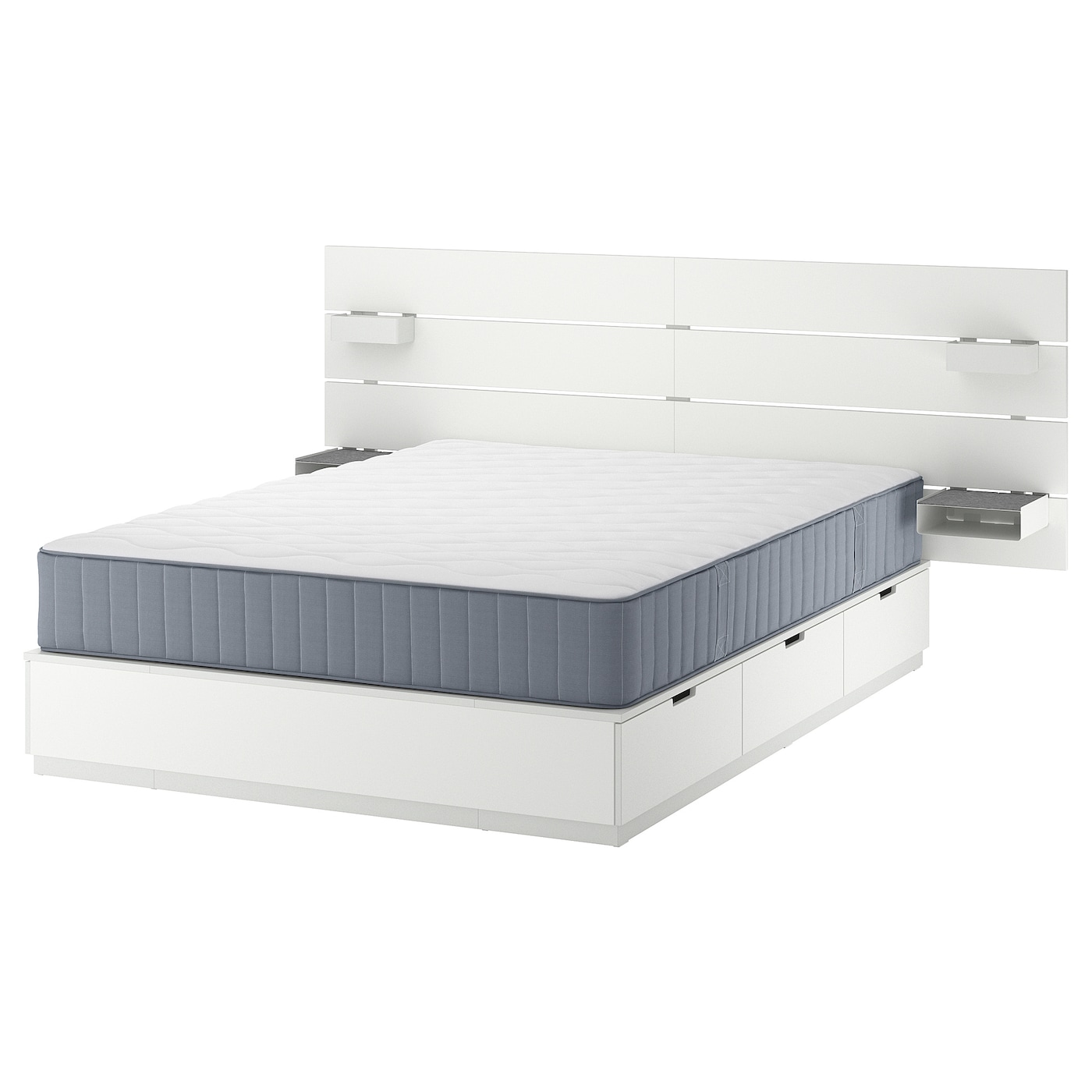 Каркас кровати с контейнером и матрасом - IKEA NORDLI, 200х140 см, матрас жесткий, белый, НОРДЛИ ИКЕА