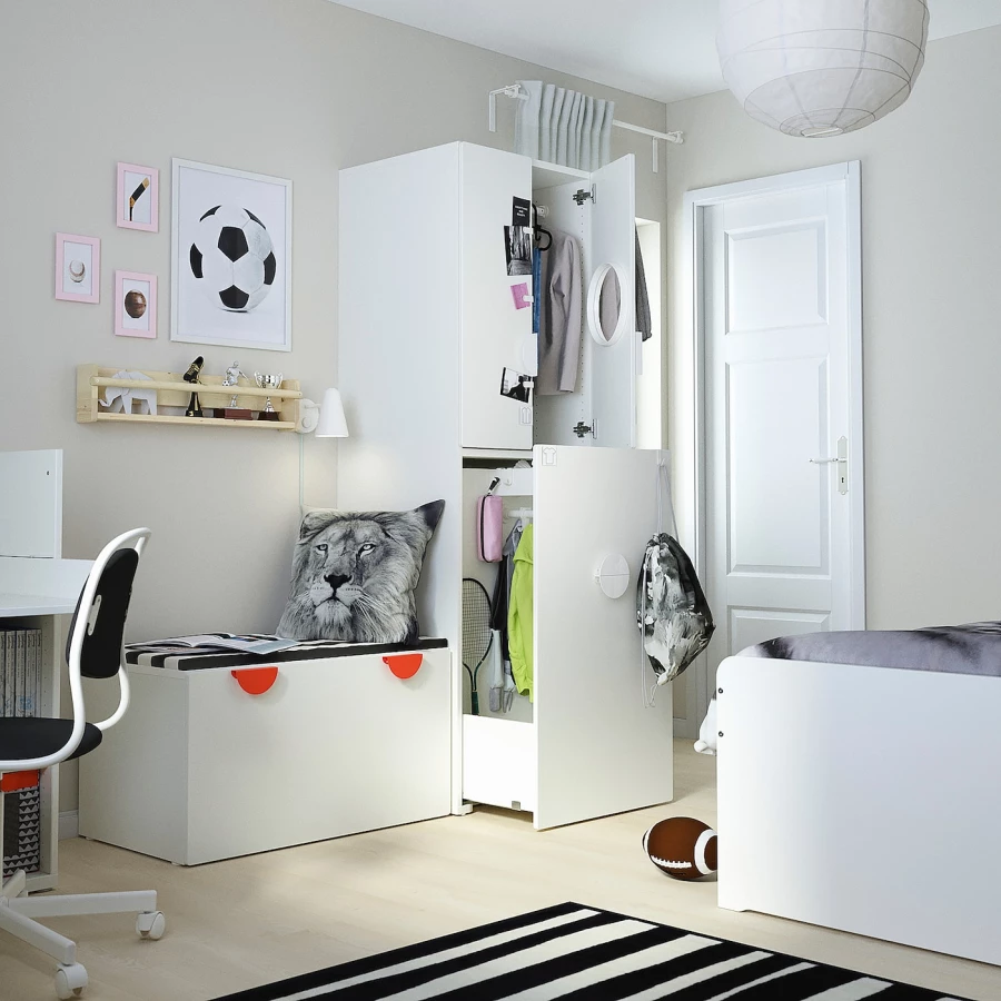 Шкаф детский - IKEA SMÅSTAD/SMASTAD, 60x57x196 см, белый/зеленый, СМОСТАД ИКЕА (изображение №12)