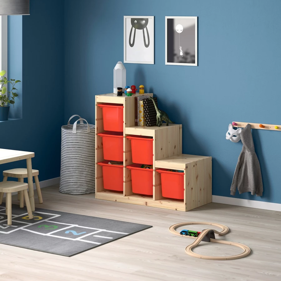 Стеллаж - IKEA TROFAST, 94х44х91 см, сосна/оранжевый, ТРУФАСТ ИКЕА (изображение №2)