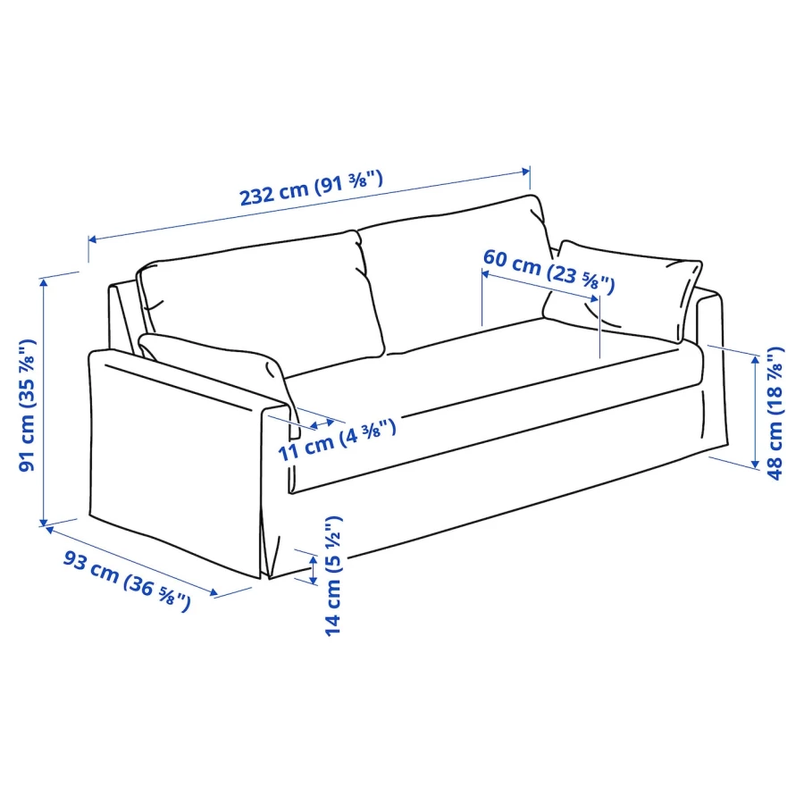 Диван 3-местный - IKEA HYLTARP/ХИЛТАРП ИКЕА, 91х93х232 см, белый (изображение №8)