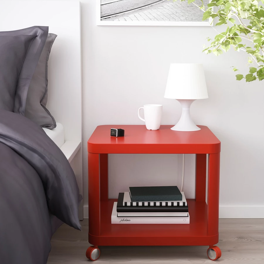 Стол приставной на колесиках - IKEA TINGBY/ИКЕА ТИНГБИ, 50х50х45 см, красный (изображение №4)
