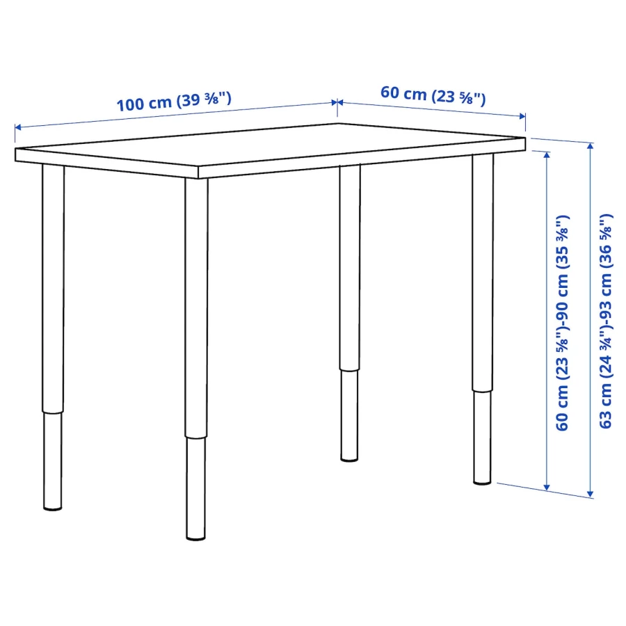 Письменный стол  - IKEA LINNMON / OLOV /ЛИННМОН / ОЛОВ  ИКЕА, 100х60 см, под беленый дуб/черный (изображение №5)