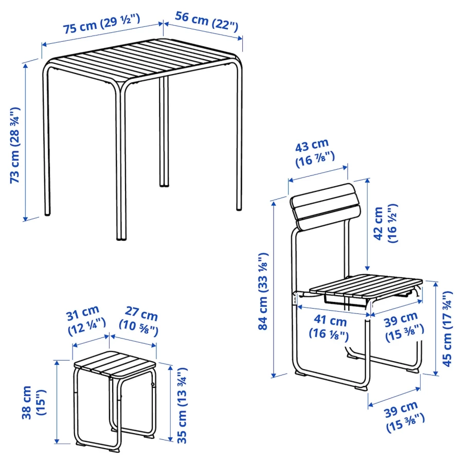 Стол + 2 стула + табурета - FURUÖN / FURUОN IKEA/ ФУРУОН  ИКЕА, 56х75 см, коричневый/черный (изображение №7)