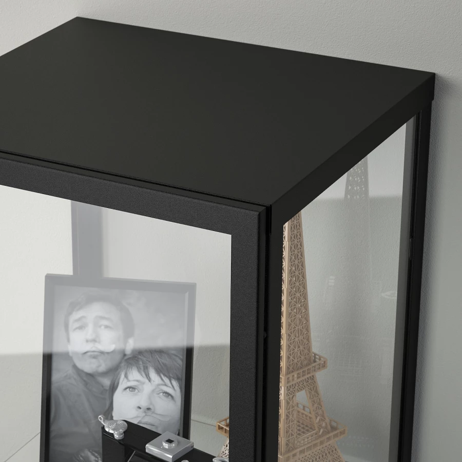 Шкаф со стеклянными дверцами - BLÅLIDEN/BLАLIDEN    IКЕА/ БЛОЛИЕН ИКЕА, 35x32x151 см, черный/прозрачный (изображение №3)
