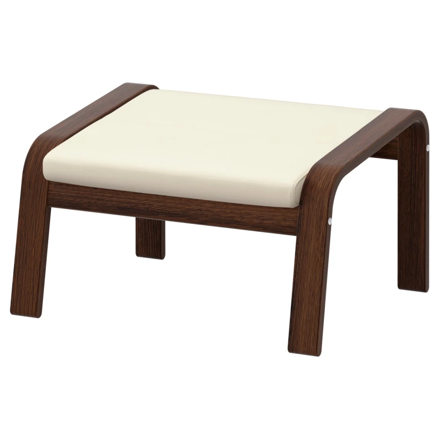 Кресло с подставкой для ног - IKEA POÄNG/POANG/ИКЕА ПОЭНГ , 100х82х68см, коричневый/глос кремовый/молочный (изображение №3)