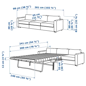 3-местный диван-кровать - IKEA VIMLE, 98x261см, бежевый, ВИМЛЕ ИКЕА