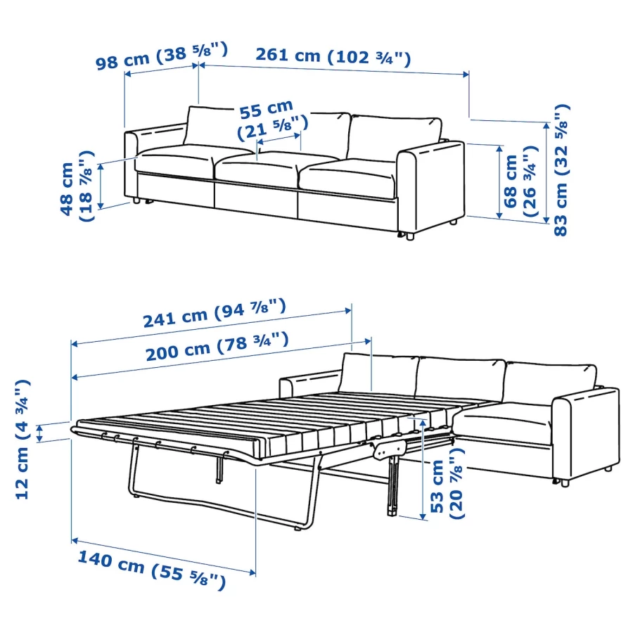 3-местный диван-кровать - IKEA VIMLE, 98x261см, бежевый, ВИМЛЕ ИКЕА (изображение №9)