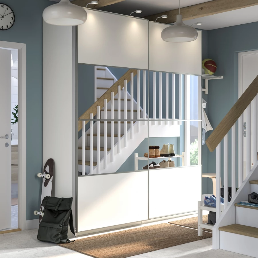 Шкаф-купе - IKEA PAX/AULI MEHAMN/ПАКС/АУЛИ/МЕХАМН ИКЕА, 200x66x236 см, белый (изображение №2)