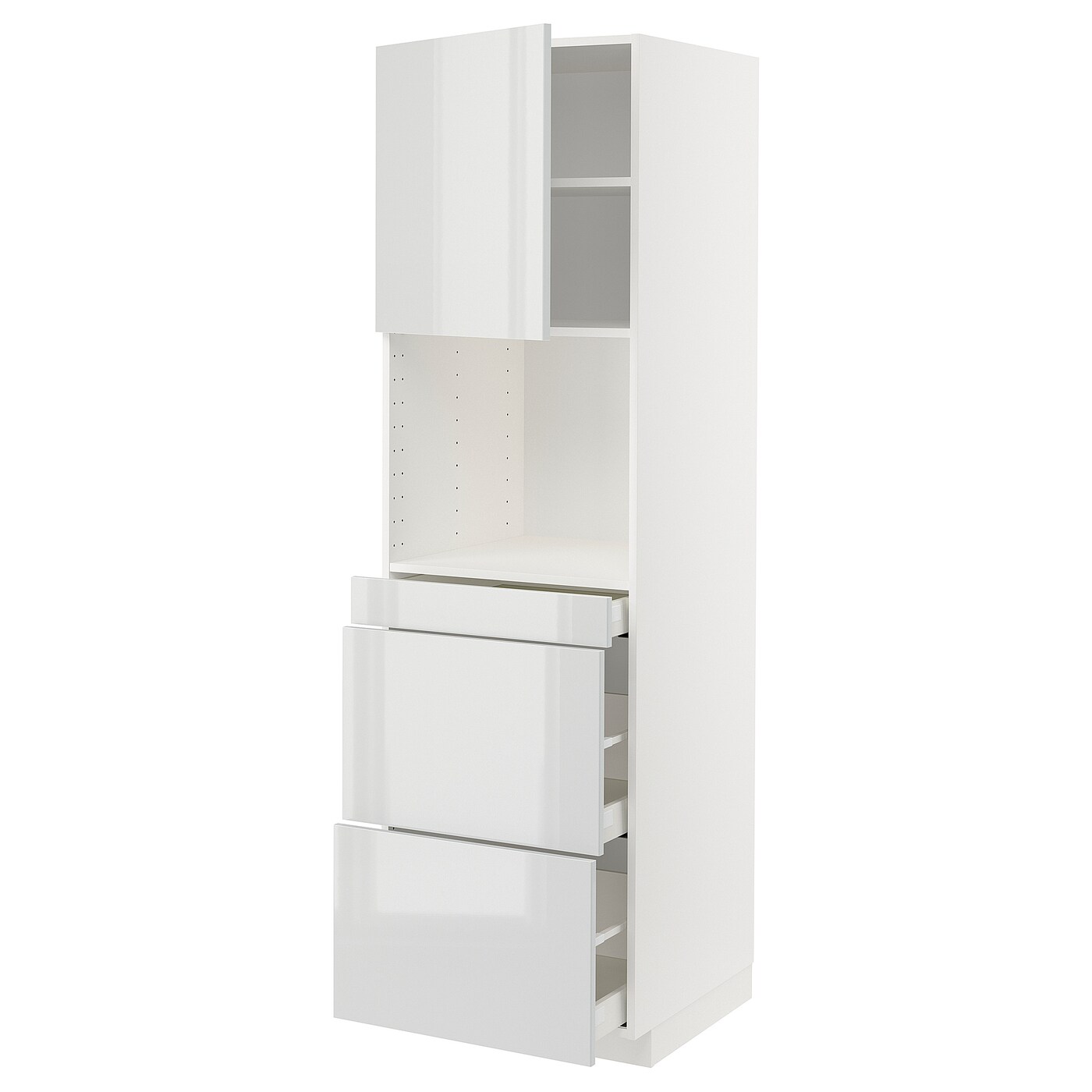 Высокий шкаф с ящиками - IKEA METOD/MAXIMERA/МЕТОД/МАКСИМЕРА ИКЕА, 200х60х60 см, белый/светло серый глянцевый