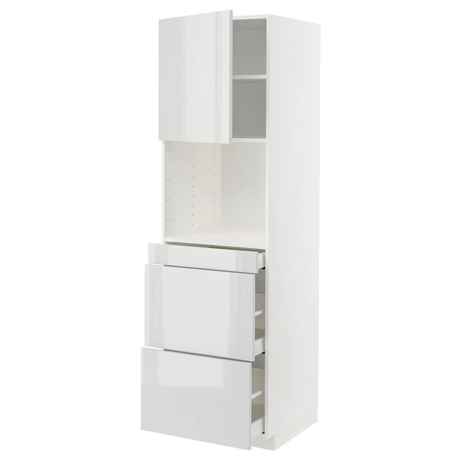 Высокий шкаф с ящиками - IKEA METOD/MAXIMERA/МЕТОД/МАКСИМЕРА ИКЕА, 200х60х60 см, белый/светло серый глянцевый (изображение №1)