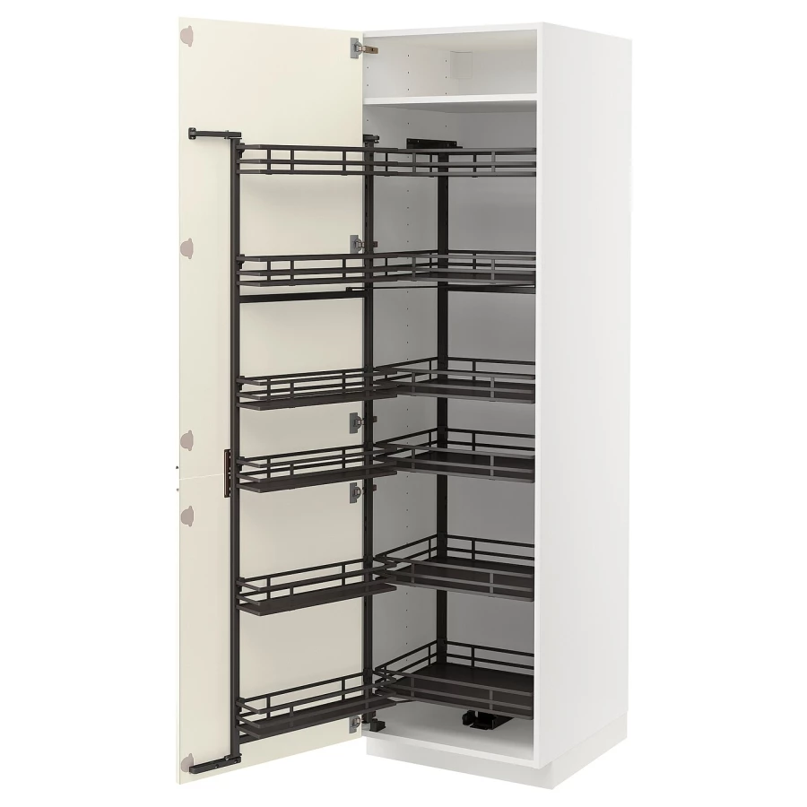 Высокий шкаф с выдвижной кладовой - IKEA METOD/МЕТОД ИКЕА, 60х60х200 см, белый/бежевый (изображение №1)
