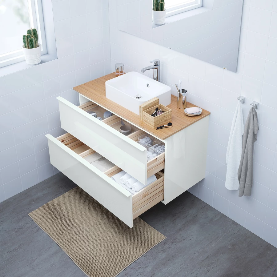 Шкаф под умывальник с 2 ящиками - GODMORGON IKEA/ ГОДМОРГОН ИКЕА, 100х58 см, белый (изображение №2)