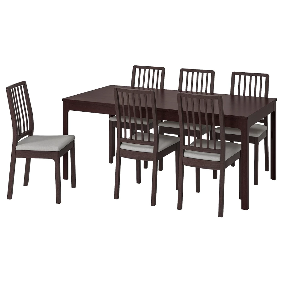 Стол и 6 стульев - IKEA EKEDALEN/ЭКЕДАЛЕН ИКЕА, 180х240х90 см, темно-коричневый/серый (изображение №1)