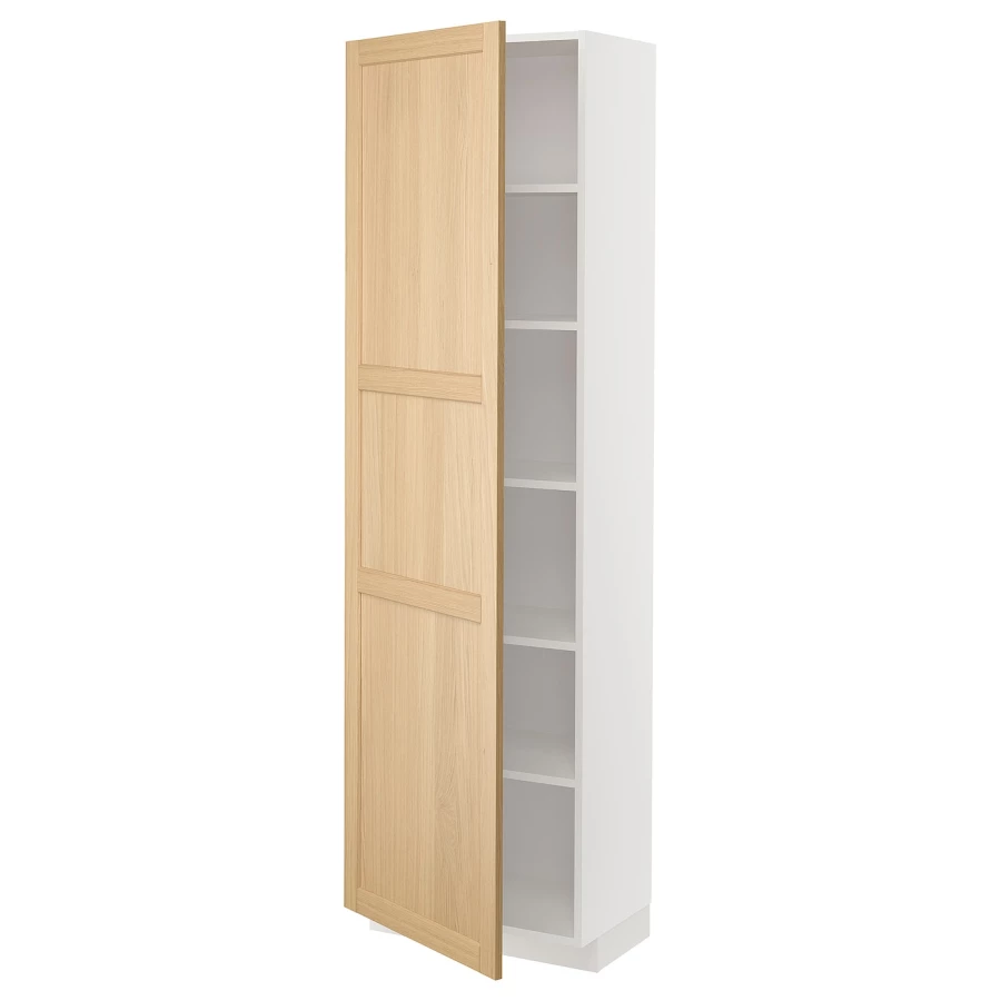 Высокий кухонный шкаф с полками - IKEA METOD/МЕТОД ИКЕА, 200х37х60 см, белый/светло-коричневый (изображение №1)