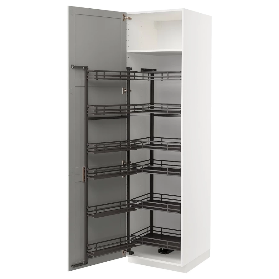 Высокий шкаф с выдвижной кладовой - IKEA METOD/МЕТОД ИКЕА, 60х60х220 см, белый/серый (изображение №1)