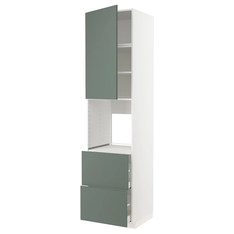 Высокий шкаф с ящиками - IKEA METOD/MAXIMERA/МЕТОД/МАКСИМЕРА ИКЕА, 240х60х60 см, белый/серо-зеленый (изображение №1)