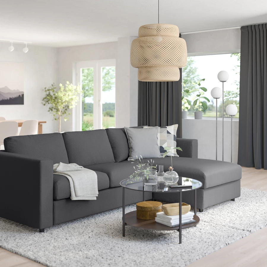 3-местный диван с шезлонгом - IKEA VIMLE, 98x271см, черный, ВИМЛЕ ИКЕА (изображение №3)