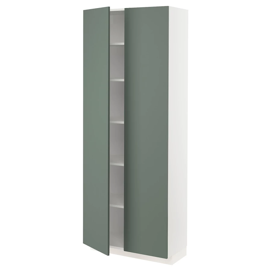 Высокий кухонный шкаф с полками - IKEA METOD/МЕТОД ИКЕА, 200х37х80 см, белый/темно-зеленый (изображение №1)