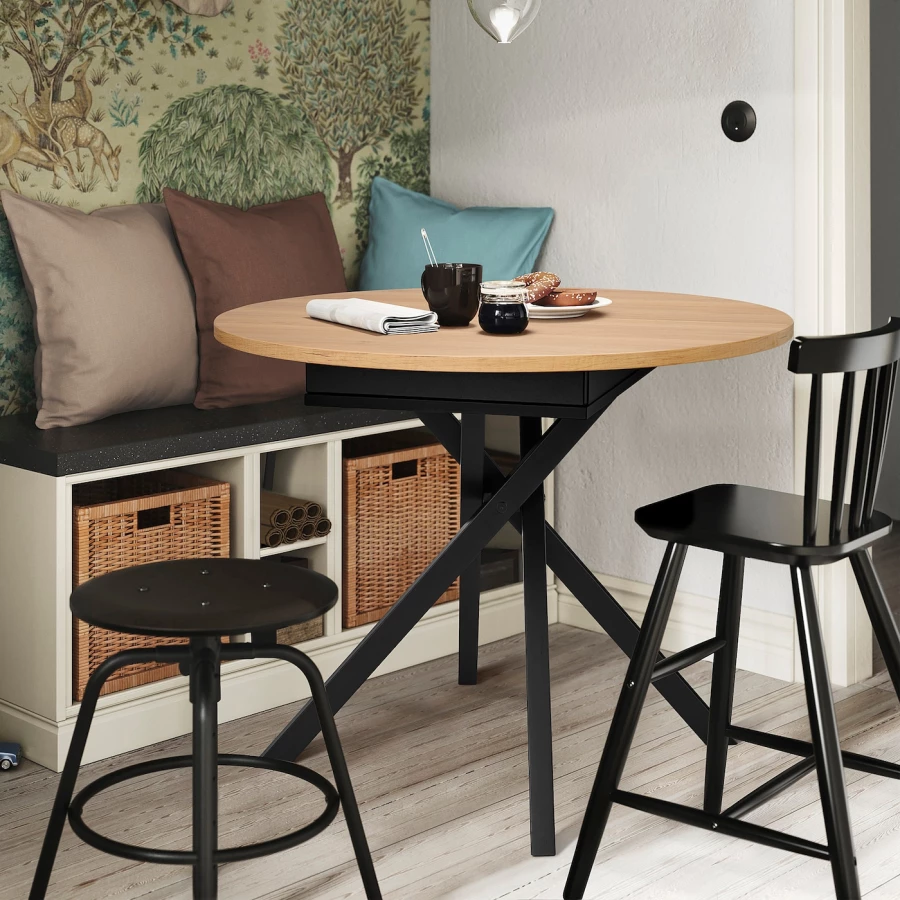 Раздвижной стол - IKEA GRANSTORP, 90х90х75 см, дуб/черный, ГРАНСТОРП ИКЕА (изображение №5)