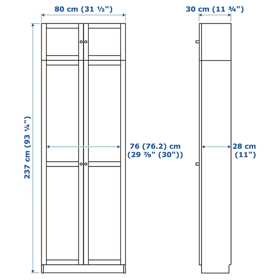 Книжный шкаф с дверцей - BILLY/OXBERG IKEA/ БИЛЛИ/ОКСБЕРГ ИКЕА, 30х80х237 см, белый (изображение №4)