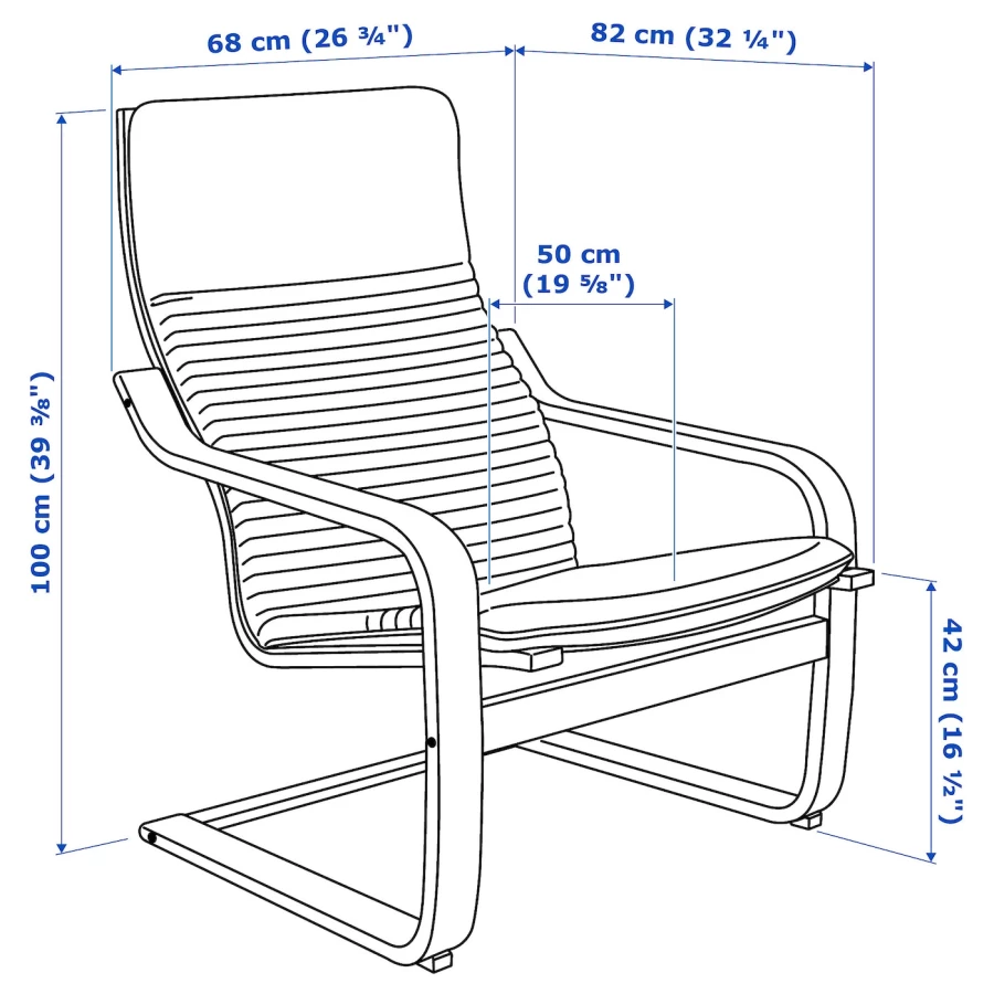 Кресло и подставка для ног - POÄNG / POАNG IKEA/  ПОЭНГ ИКЕА,  72х66 см, коричневый (изображение №7)