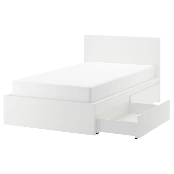 Каркас кровати с 2 ящиками для хранения - IKEA MALM/LОNSET/LÖNSET , 120х200 см, белый МАЛЬМ/ЛОНСЕТ ИКЕА