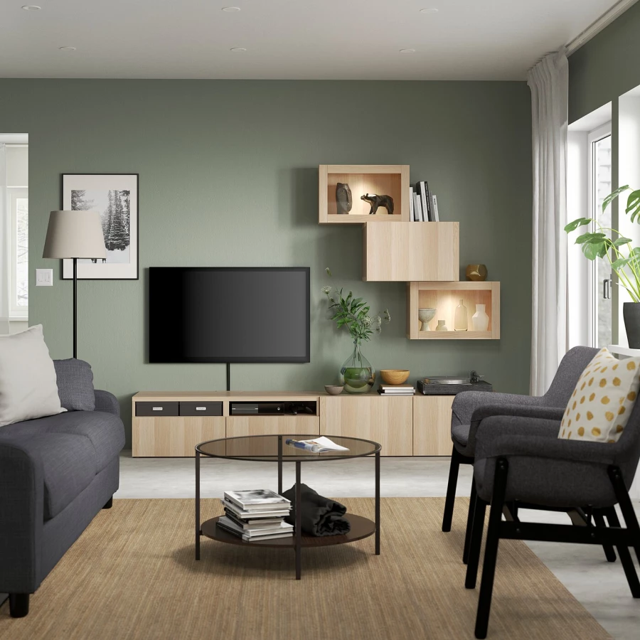 Комбинация для хранения ТВ - IKEA BESTÅ/BESTA, 190x42x240см, светло-коричневый, БЕСТО ИКЕА (изображение №3)