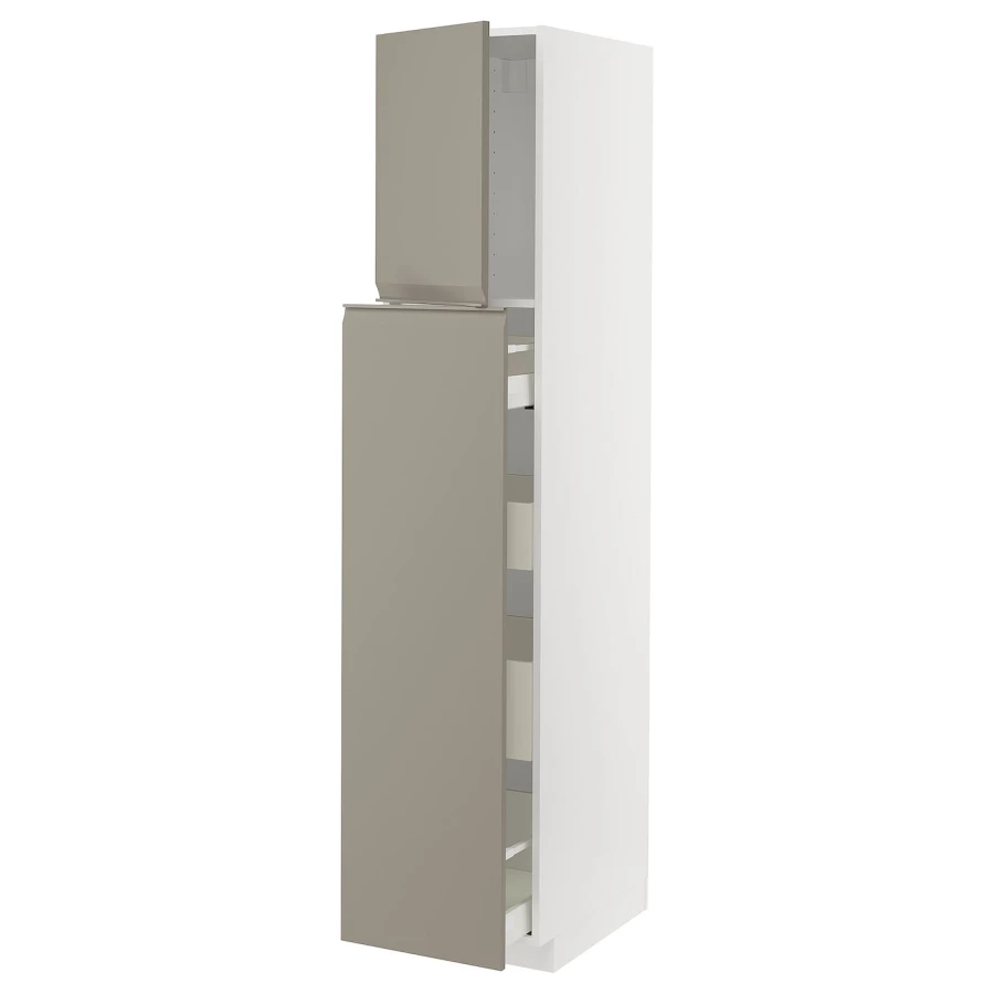 Высокий шкаф - IKEA METOD/MAXIMERA/МЕТОД/МАКСИМЕРА ИКЕА, 200х60х40 см, темно-бежевый/белый (изображение №1)