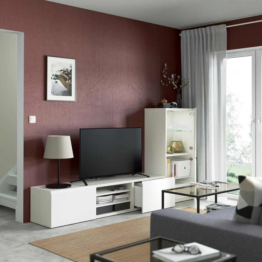 Комбинация для хранения ТВ - IKEA BESTÅ/BESTA, 129x42x240см, белый, БЕСТО ИКЕА (изображение №3)
