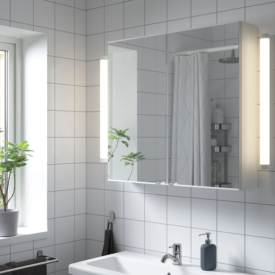 Настенный шкаф для ванной комнаты - ENHET IKEA/ ЭНХЕТ ИКЕА, 80х75х17 см, белый (изображение №2)