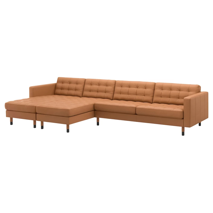 5-местный диван с шезлонгом - IKEA LANDSKRONA, 78x158x355см, оранжевый, кожа, ЛАНДСКРУНА ИКЕА (изображение №1)