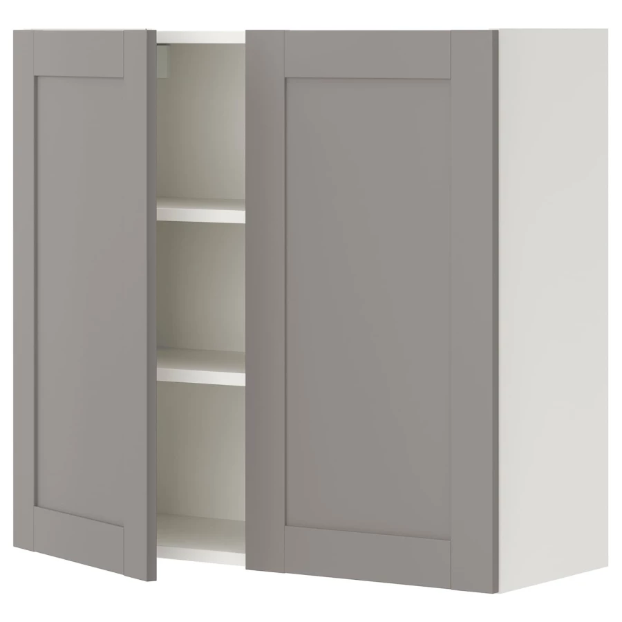 Кухонный настенный шкаф - ENHET IKEA/ ЭНХЕТ ИКЕА, 80х30х75 см, белый/серый (изображение №1)