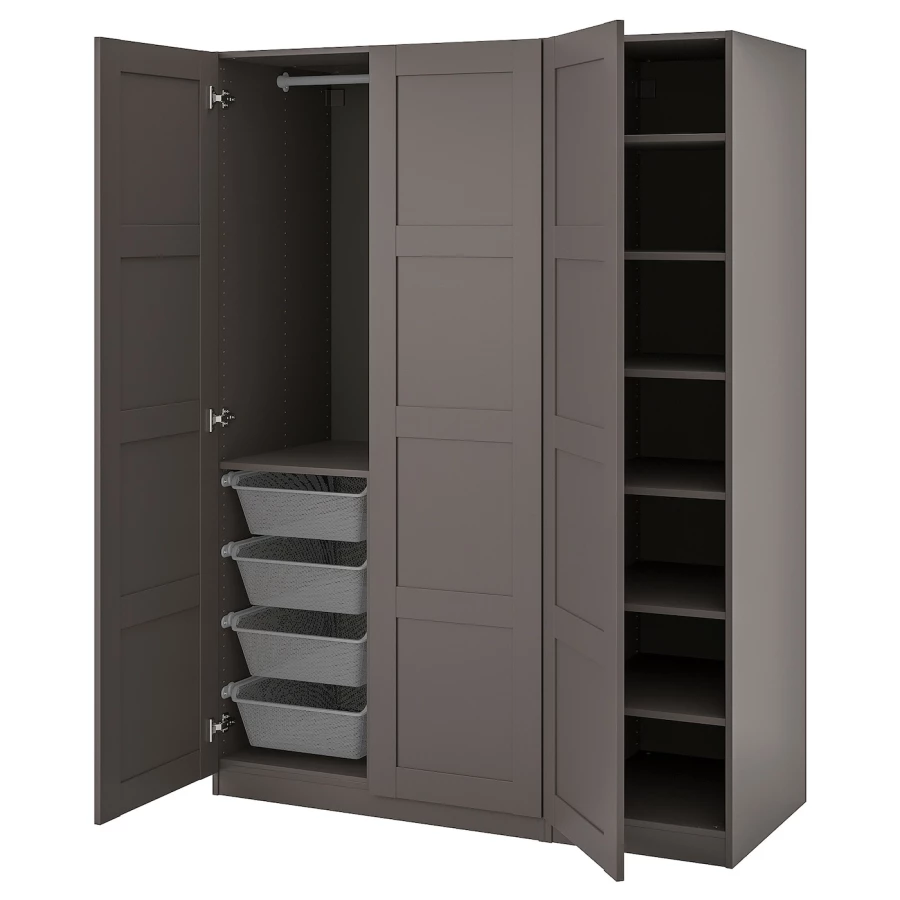 Платяной шкаф - IKEA PAX/BERGSBO/ПАКС/БЕРГСБУ ИКЕА, 150x60x201 см, темно-серый (изображение №1)