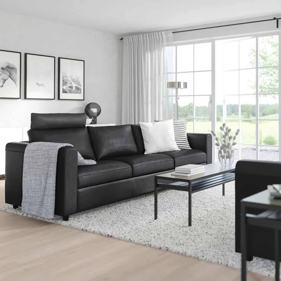 3-местный диван с подголовником - IKEA VIMLE, 241х98х80 см, черный, кожа, ВИМЛЕ ИКЕА (изображение №2)
