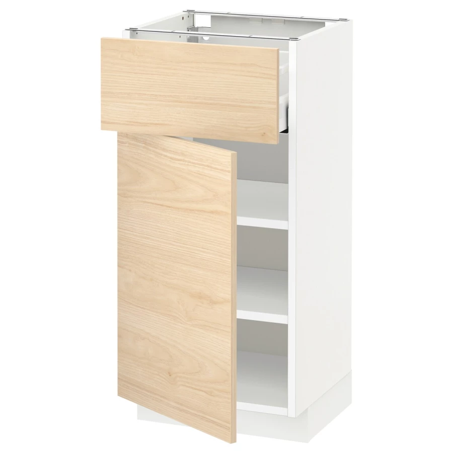 Напольный шкаф - METOD / MAXIMERA IKEA/ МЕТОД/ МАКСИМЕРА ИКЕА,  88х40 см, белый/под беленый дуб (изображение №1)