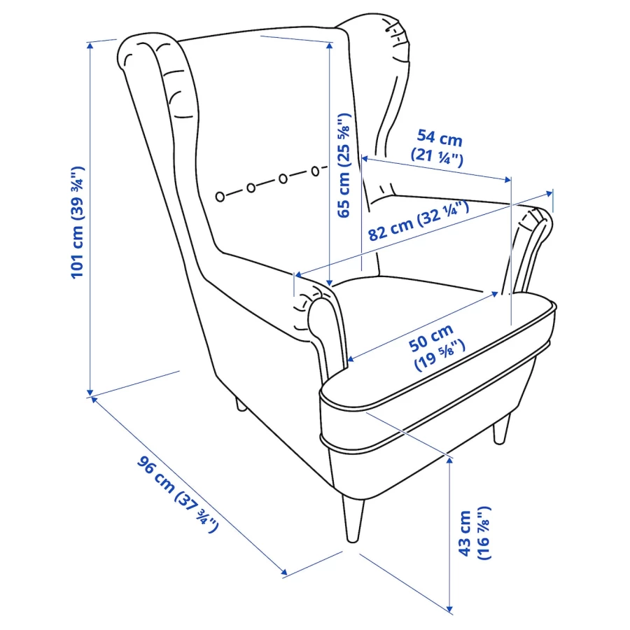 Кресло и табурет для ног - IKEA STRANDMON, 82х96х101 см, бежевый, СТРАНДМОН ИКЕА (изображение №6)