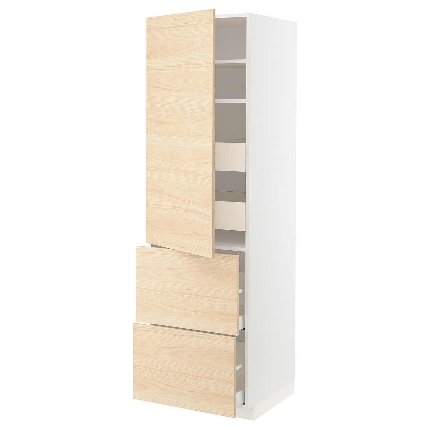 Высокий шкаф с ящиками - IKEA METOD/MAXIMERA/МЕТОД/МАКСИМЕРА ИКЕА, 200х60х60 см, белый/под беленый дуб