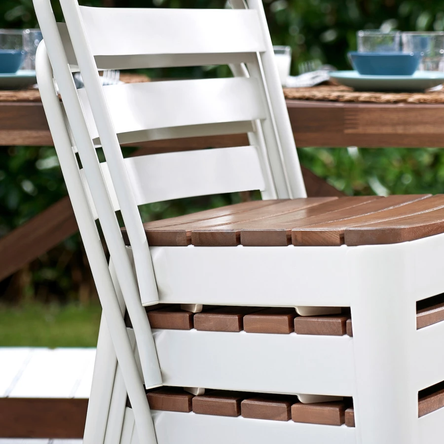 Стол+6 стульев садовый - NORRMANSÖ / NORRMANSÖ IKEA/ НОРРМАНСО ИКЕА, 220х100х74 см, белый/коричневый (изображение №5)