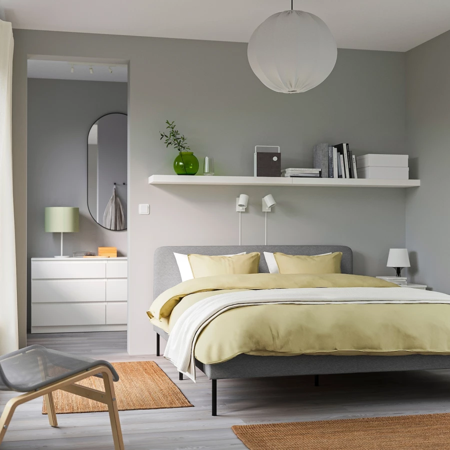 Двуспальная кровать - IKEA SLATTUM, 200х140 см, светло-серый, СЛАТТУМ ИКЕА (изображение №3)