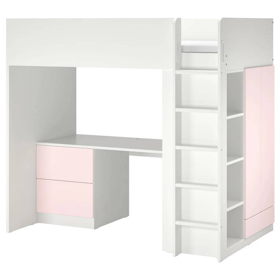 Кровать двухъярусная - IKEA SMÅSTAD/SMASTAD/СМОСТАД ИКЕА, 90x200 см, белый/розовый (изображение №1)