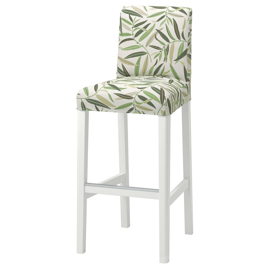 Чехол на барный стул со спинкой - BERGMUND IKEA/ БЕРГМУНД ИКЕА,  белый/зеленый (изображение №1)