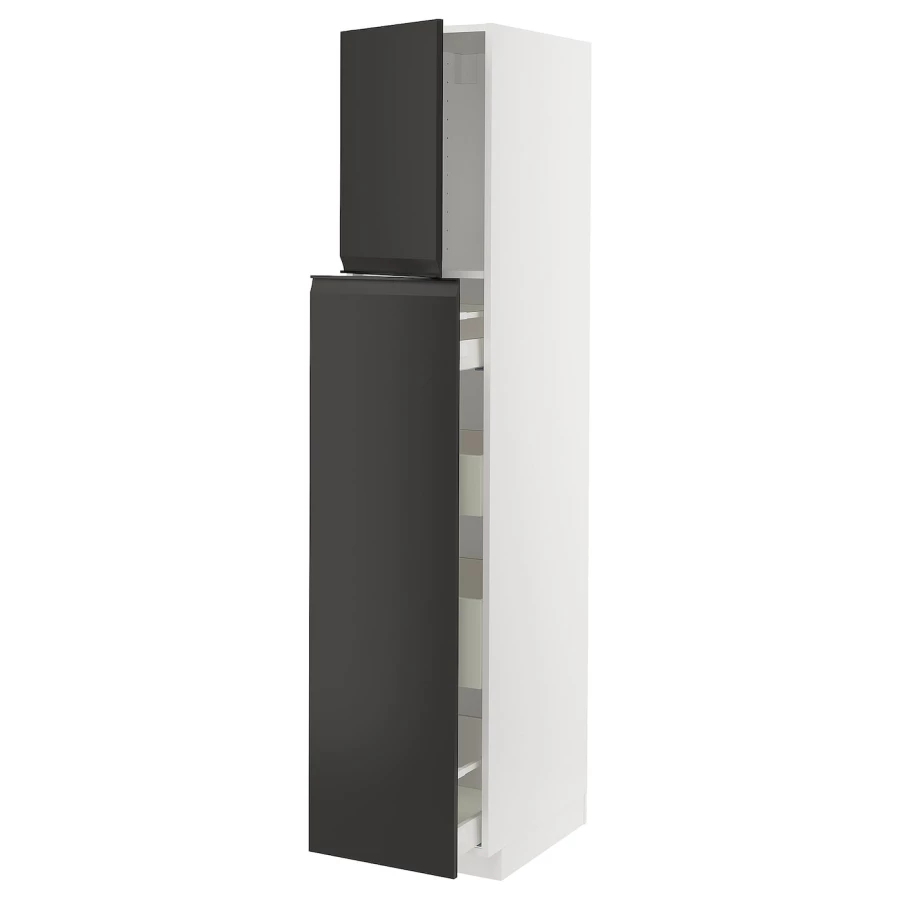Высокий шкаф - IKEA METOD/MAXIMERA/МЕТОД/МАКСИМЕРА ИКЕА, 200х60х40 см, черный/белый (изображение №1)