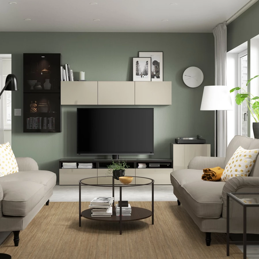Комбинация для хранения ТВ - IKEA BESTÅ/BESTA, 211x42x300см, черный/светло-коричневый, БЕСТО ИКЕА (изображение №3)