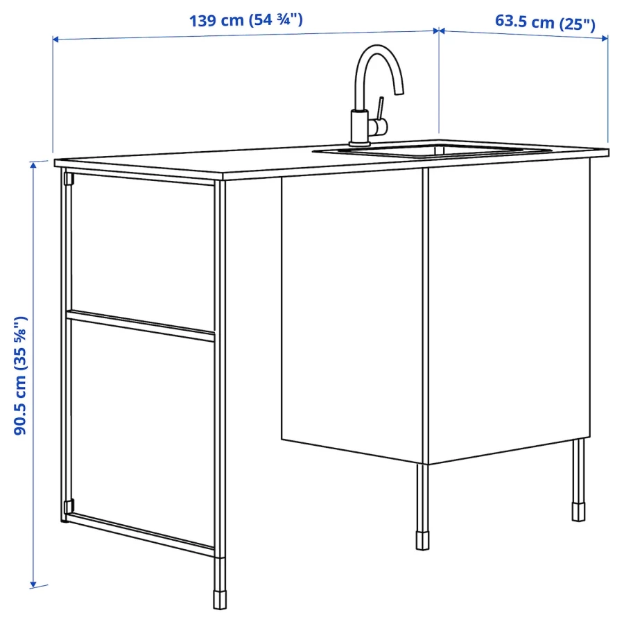 Комбинация шкафов для прачечной и кухни - ENHET  IKEA/ ЭНХЕТ ИКЕА, 139x63,5x87,5 см, белый/черный (изображение №4)