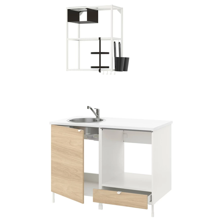 Кухонная комбинация для хранения вещей  - ENHET  IKEA/ ЭНХЕТ ИКЕА, 123x63,5x222 см, белый/бежевый (изображение №1)