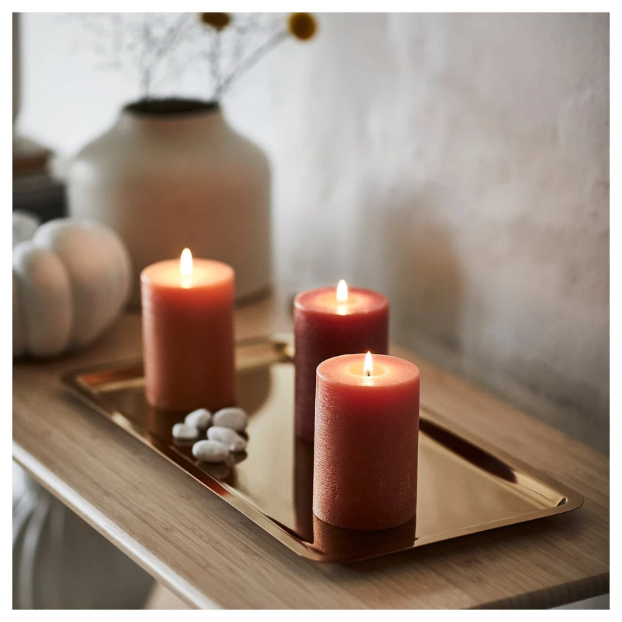 Свеча формовая без запаха IKEA HÖSTAGILLE/ХЁСТАГИЛЛЕ ИКЕА, 10 см, 3 шт. оранжевый (изображение №4)