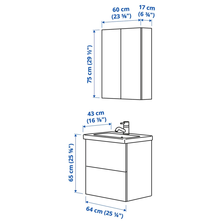 Комбинация для ванной - IKEA ENHET, 64х43х65 см, белый/серо-зеленый, ЭНХЕТ ИКЕА (изображение №2)