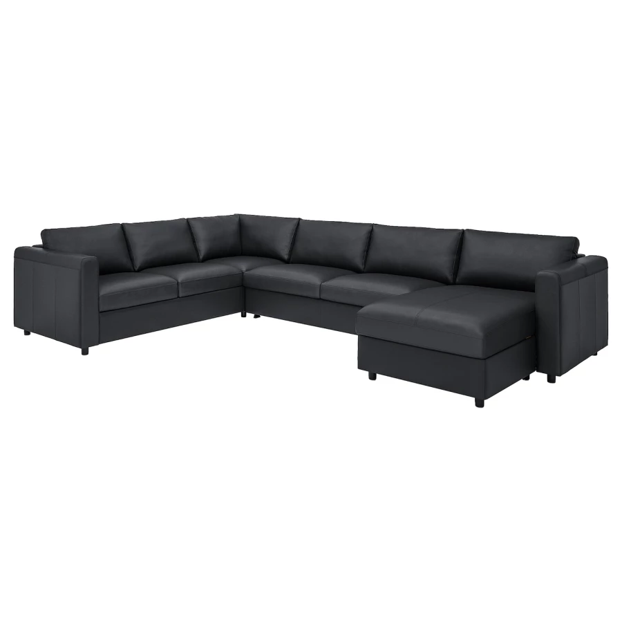 5-местный угловой диван со спальным местом - IKEA VIMLE/GRANN/BOMSTAD, черный, кожа, 349/249х164/98х83 см, 140х200 см, ВИМЛЕ/ГРАНН/БУМСТАД ИКЕА (изображение №2)